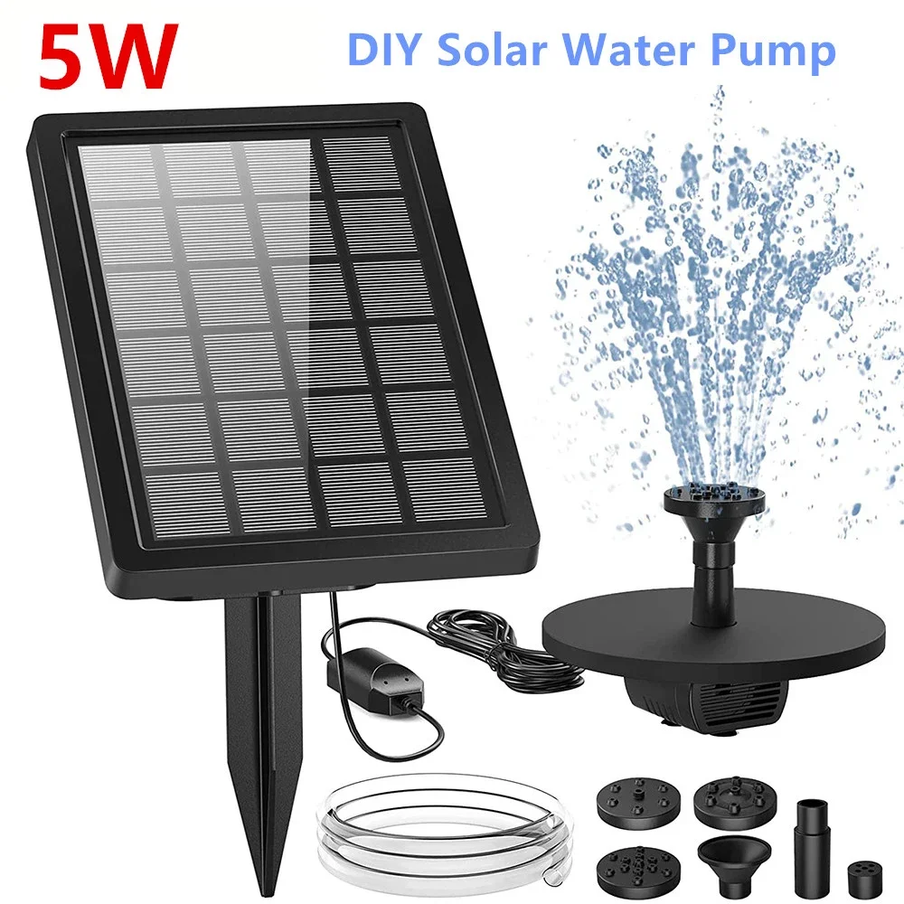 5W zasilany energią słoneczną fontanna DIY solarna pompa wodna dla oczko wodne z 4 dyszami, zasilany energią słoneczną dziedziniec fontanny oczko