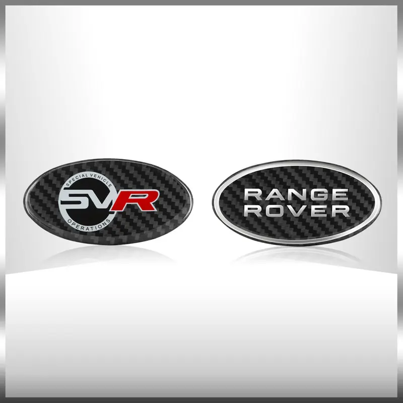 Car Decor Carbon Fiber SV SVR Logo Car Front Grille Trunk Badge Sticker For Discovery Evpque Defender 3 4 Velar Freelander Sport