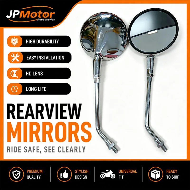 Universeller 10-mm-Motorrad-Rückspiegel für Honda CB600F Hornet CB1000R, verchromter, runder Retro-Seitenrückspiegel. – Detail 2