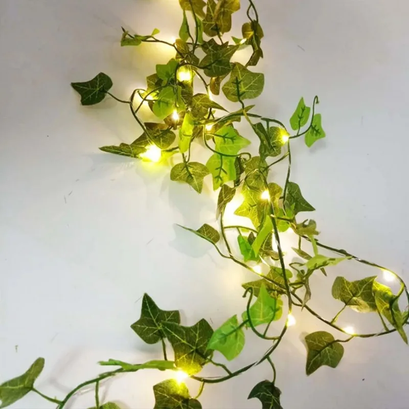 Guirnalda de luces LED con batería para exteriores, guirnalda de hojas de hiedra, vid, decoración de fiesta de boda, Navidad, 5M/10M, 100LED