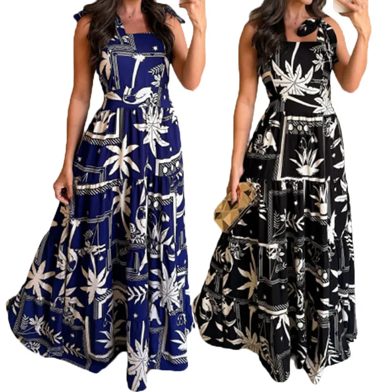 Printed Slim-fit Straight Tube Holiday Women's Long Dress Summer Evening Dress High-end Atmosphere Elegant Dress Advance Guard
