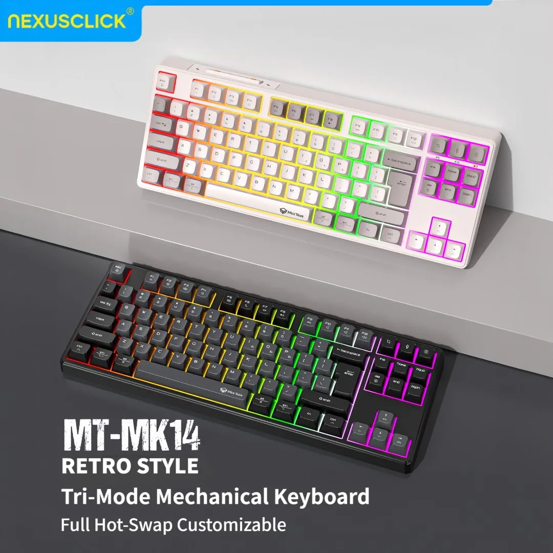 

NexusClick Mute PBT 87 Keys Tri-Mode Mechanical Keyboard,Hot Swappable RGB Backlit,Wireless Bluetooth 4000mAh Battery for Gaming