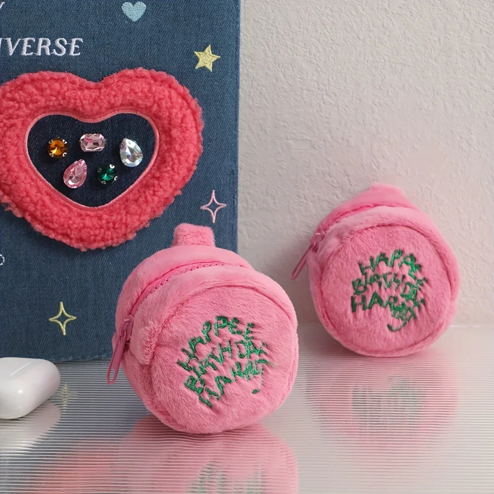 1pc Cute Plush Cosmetic Bag Portable Letter Embroidered Coin Purse Hanging Bag Perfect Lipstick Envelope ID Bag For Traveling image 4