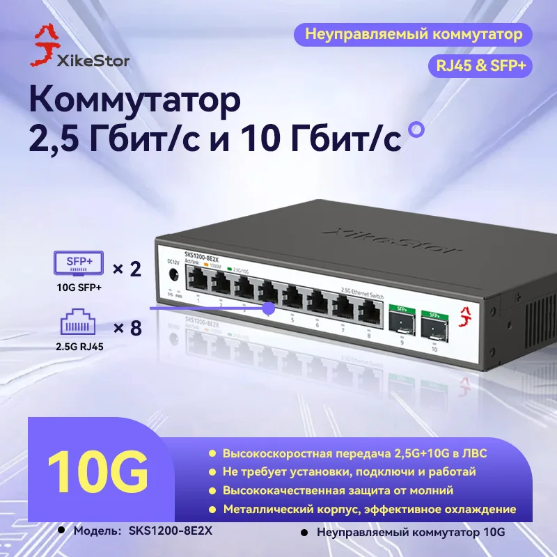 XikeStor 2.5G unmanaged switch, fanless, supports cat stick, 10G switch, network splitter, connected to router