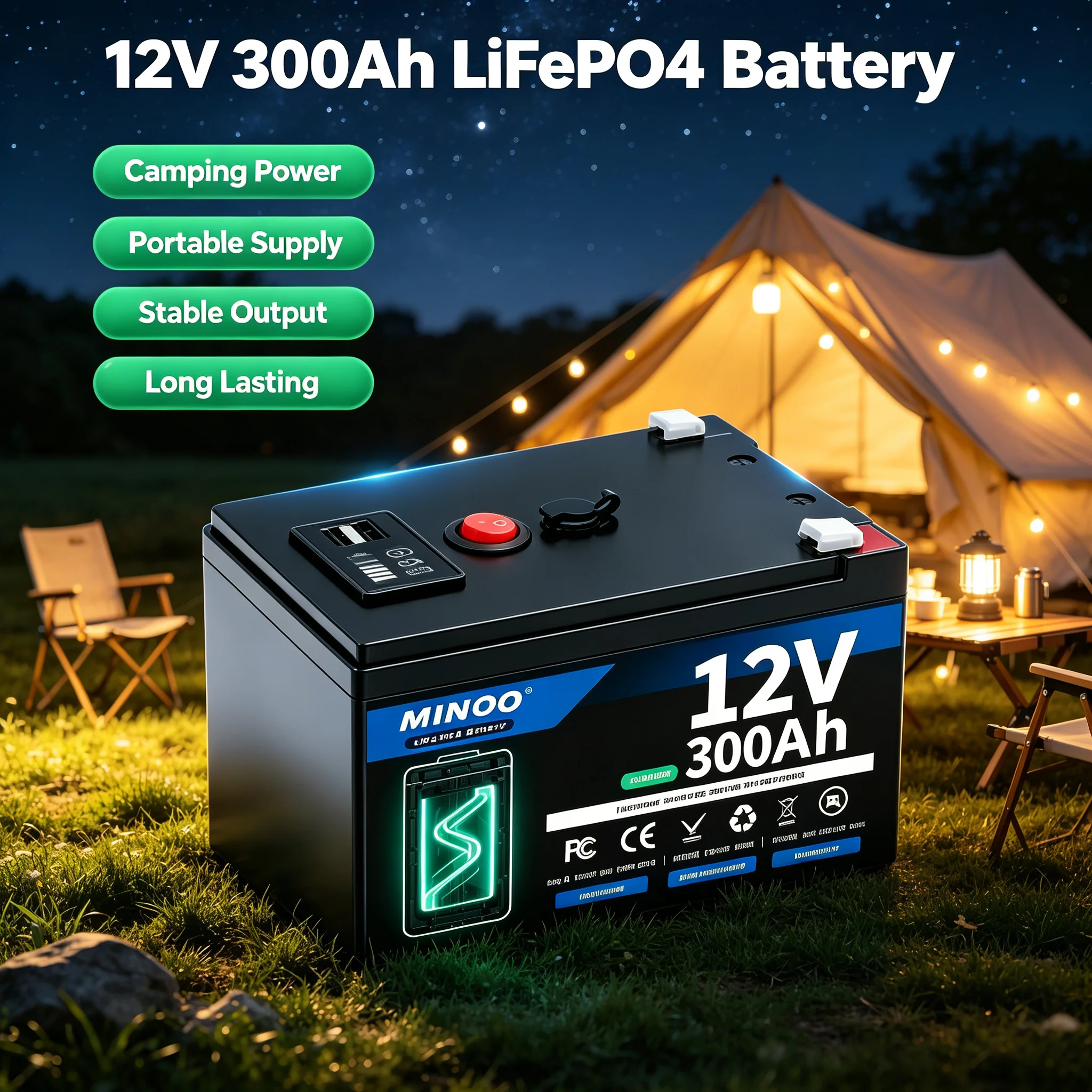 LiFePO4 12V 300AH 12V 200AH Battery Free Charger 12V Lithium Battery Built-In 300A BMS 6000+ Cycle Foat Fast Ship From EUr Bo