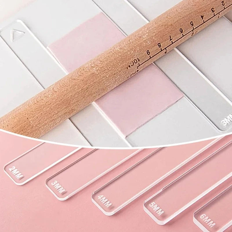 

AA01-5 Pairs Clay Rolling Pin Guides For Dough Thickness 2/3/4/5/6Mm Polymer Clay Thickness Ruler Clay Roller Tools