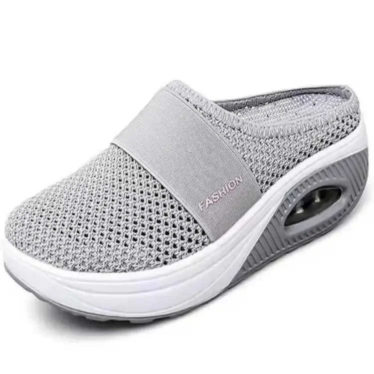 Plus size heelless slipon women lazy thick air cushion hollow-out mesh breathable bag head slippers casual sneakers single shoes