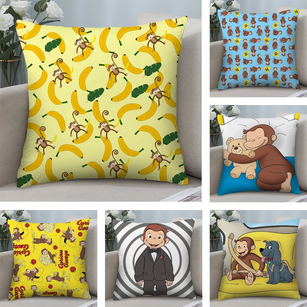 Funda de almohada George The Curious Monkey, sofá corto de felpa, regalo decorativo, cojín con estampado de doble cara para el hogar