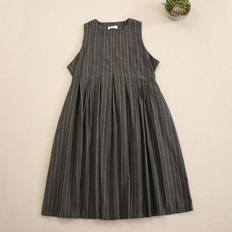 

Japan Style Mori Girl Vintage Plaid Cotton Tank Dress Women's O-Neck Sleeveless Casual Loose Vest Dresses