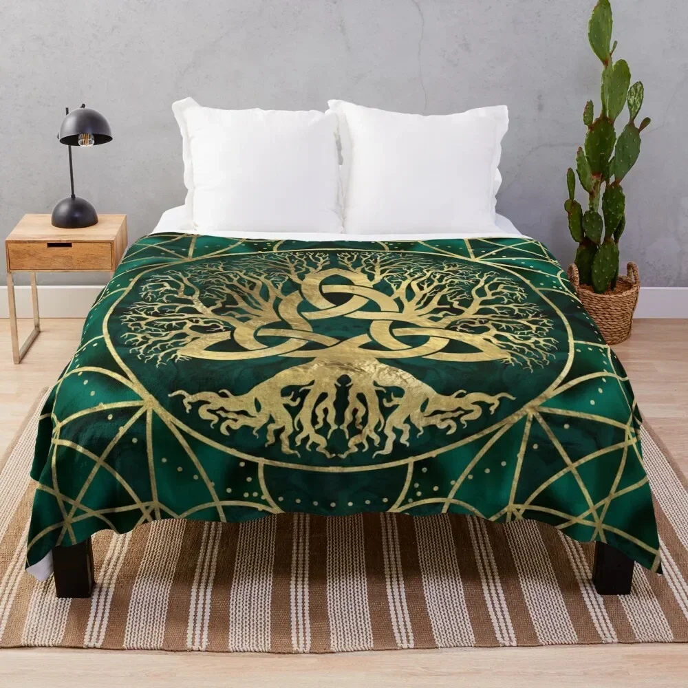 

Tree of life with Triquetra Malachite and Gold Throw Blanket Bed Warm Decorative Sofas Blankets