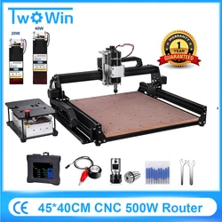 CNC Madeira Router com 3 Axis Cortador, Laser Gravador, PCB Fresagem, Corte De Metal, Acrílico DIY, Perfuração Máquina De Gravura, 500W, 4540