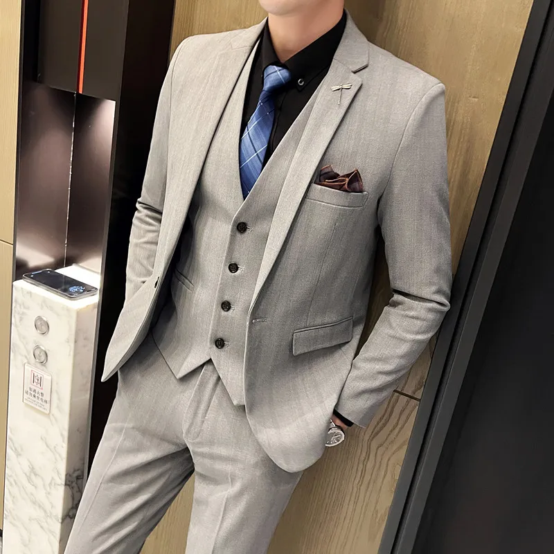 

High Quality British Fashion Handsome (suit + Vest + Dress Pants) Business Casual Everything Boutique Trend Wedding 3-piece Set