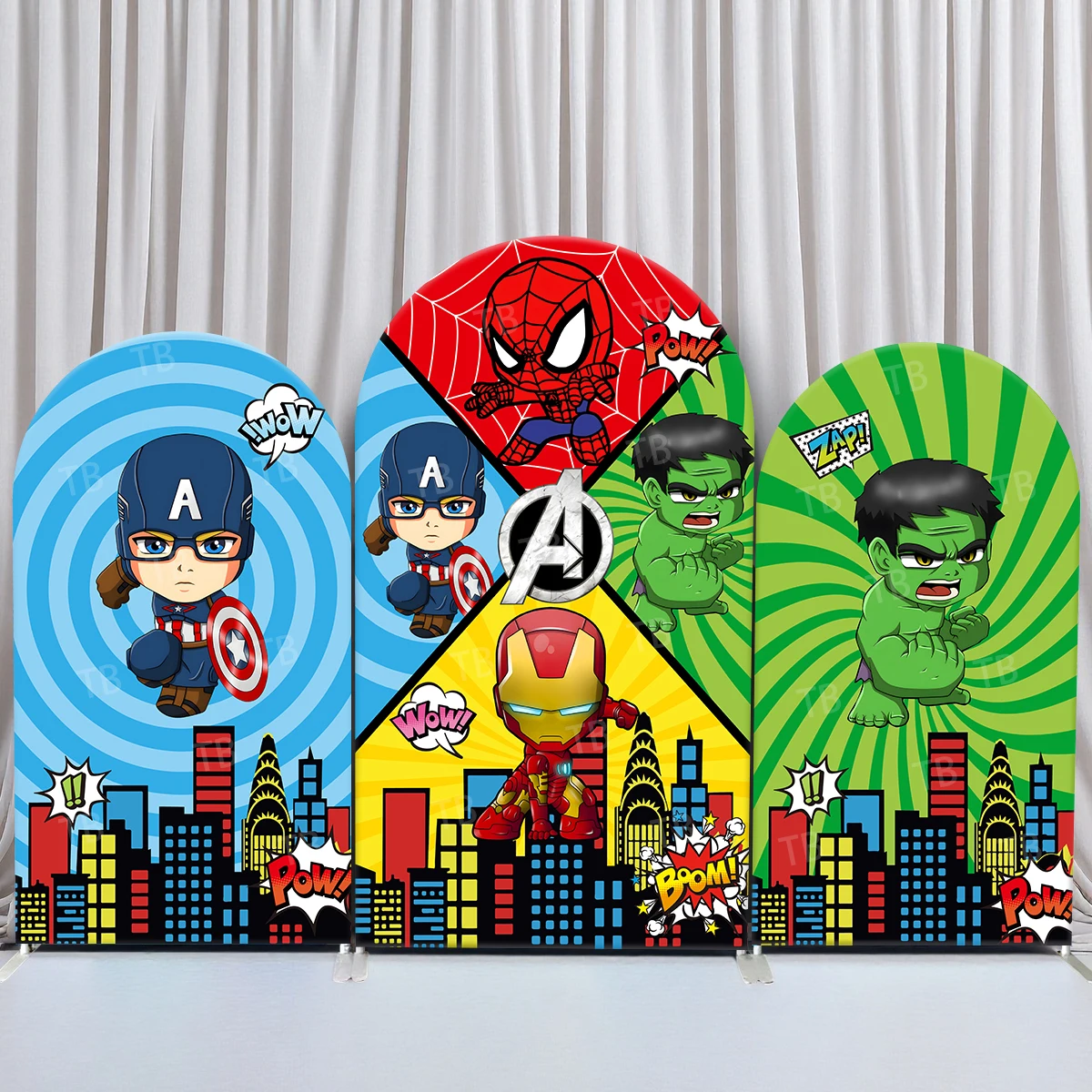 

TB Marvel Superheroes Arch Backdrop Cover Spider-Man Hulk for Boys Shower Birthday Party Photography Background Elastic Fabric