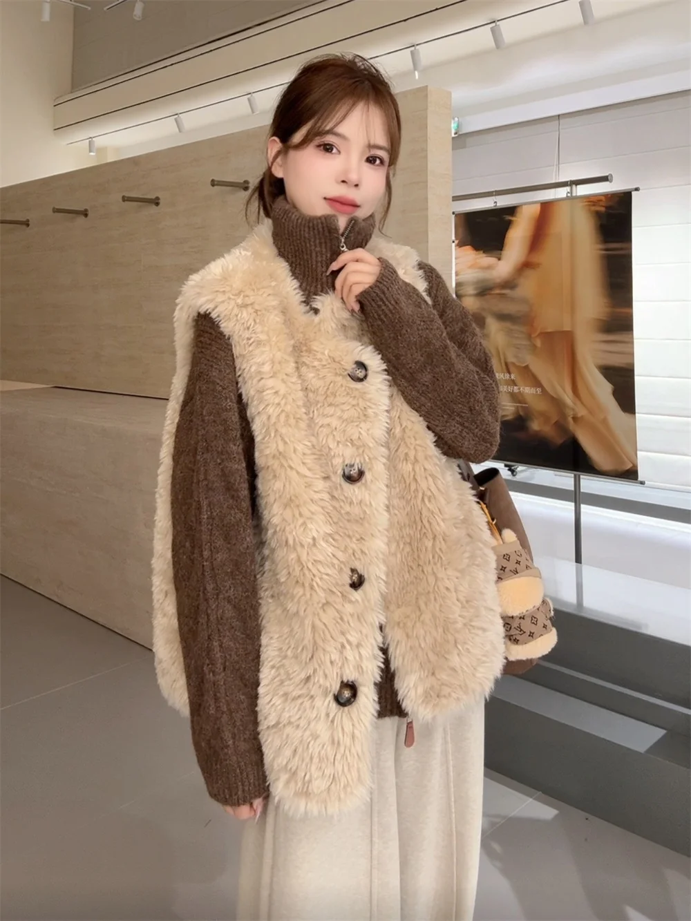 

NN Home Autumn Winter Thiened Women's Vest Artificial Lamb Fur Suede Leather Environmentally Friendly Fur Coat 203