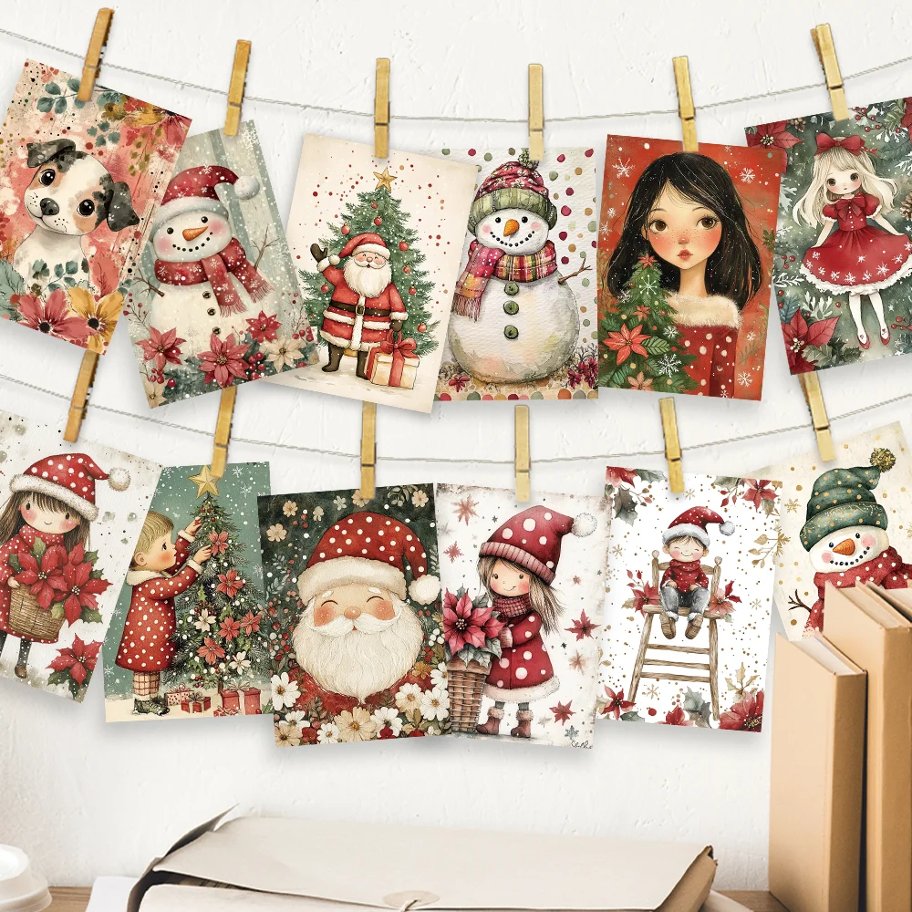 32 Stück süße gepunktete Weihnachts-Papierpostkarten für Mädchen, bezaubernde Illustrationsserie, Weihnachtsthema, Studentengeschenke, Schlafzimmerdekoration – Detail 2