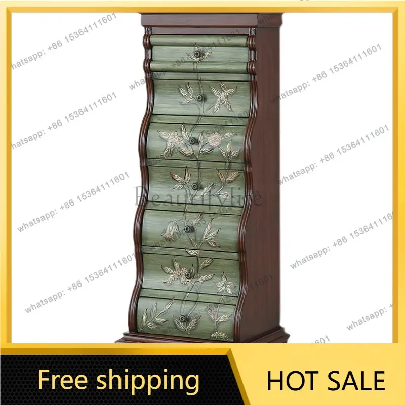 XX. Living Room Bedroom Storage Drawer Cabinet American Country Vintage Painted Foyer Entrance Cabinet