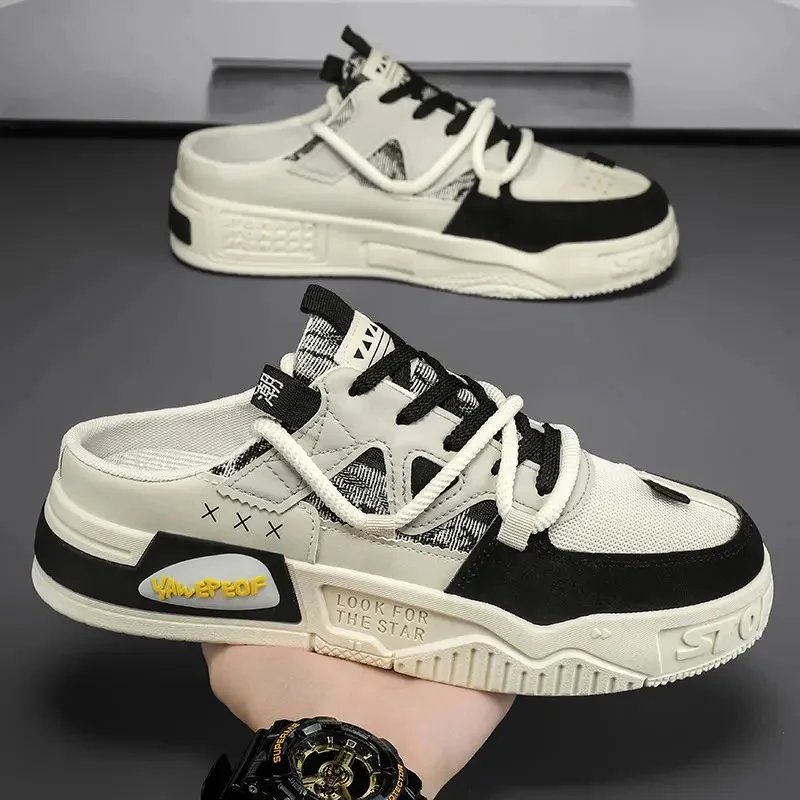 

Мужские тапочки, летние дышащие удобные полутапочки на толстой подошве, уличная молодежная обувь для скейтборда, повседневные мужские кроссовки