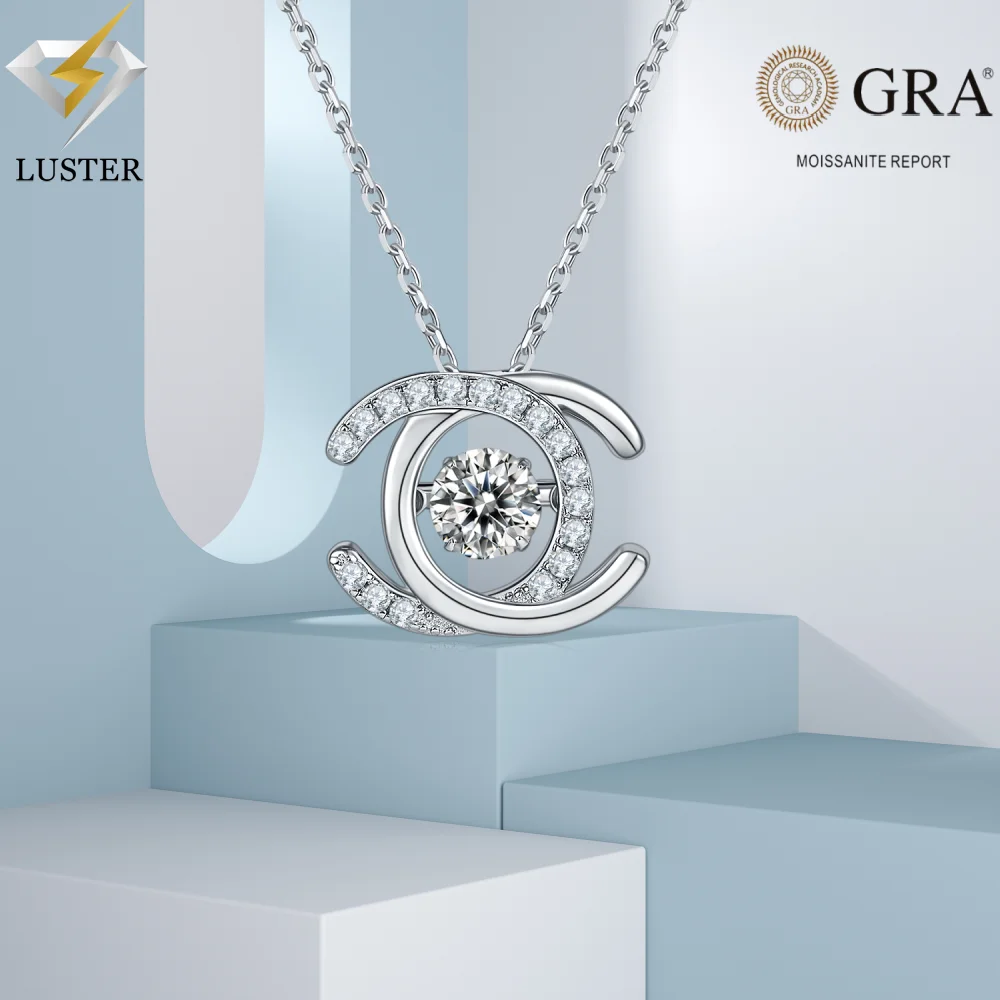 LUSTER Moissanite Pendant Necklace  D Color 925 Sterling Silver 18K White Gold Plated Diamond Test Passed Jewelry Gift for Women