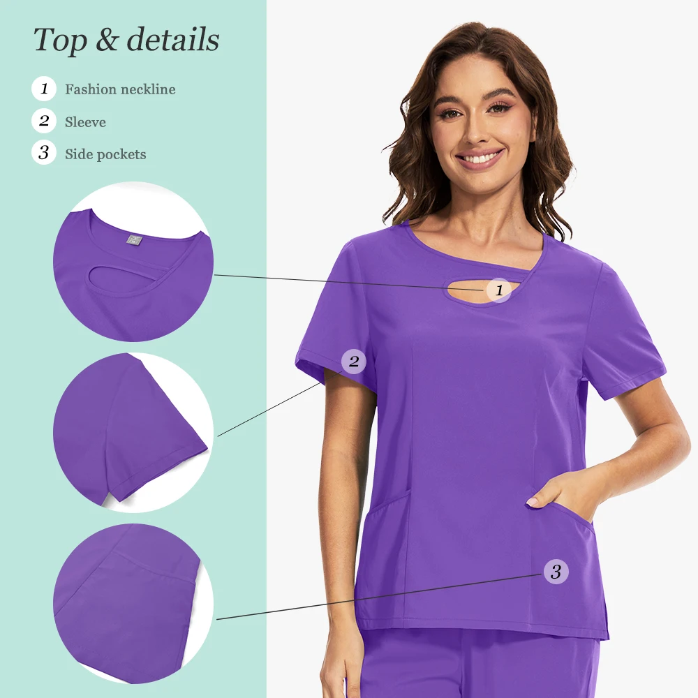 ชุดยูนิฟอร์มพยาบาลแบบสครับสำหรับผู้หญิง ชุดจ็อกเกอร์ ผ้าระบายอากาศ ยืดหยุ่น เหมาะสำหรับคลินิก โรงพยาบาล งานด้านความงาม และงานดูแลสุขภาพ