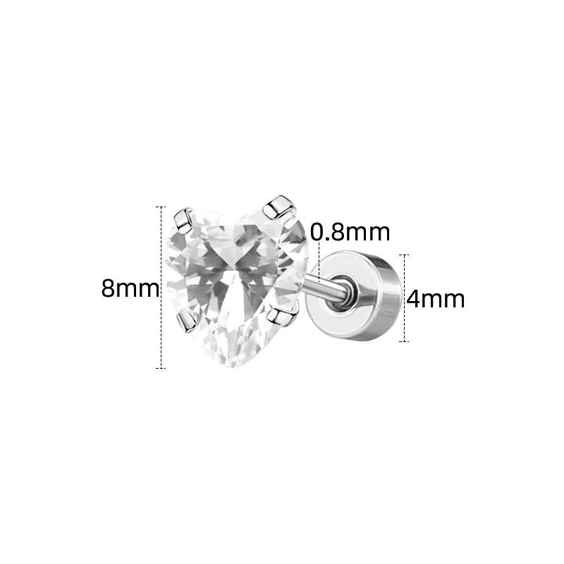 16 Farben, Herzanhänger mit Zirkonia, Edelstahl, schwarze Ohrringe, minimalistische Ohrstecker, luxuriöser Schmuck, Damen, Nadelohrstecker, 0,8 x 11 mm. – Detail 5