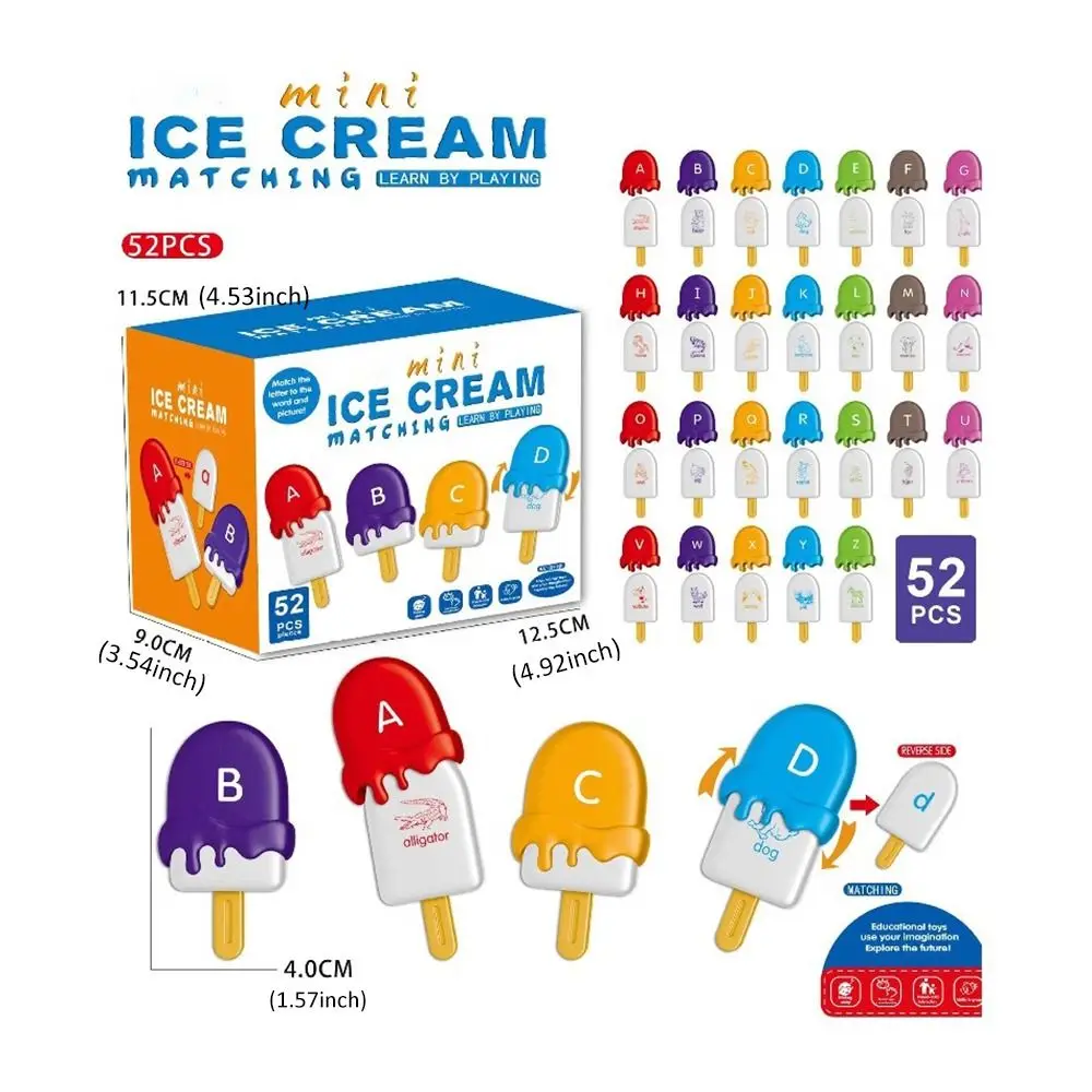 1 Set 52Pcs Sets Plastic Ice Cream Shape Alphabet Matching Animal Color Sorting Set Multicolor Early Montessori Gift