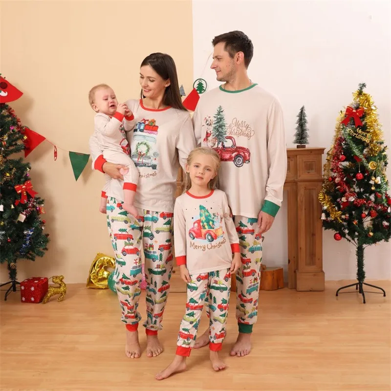 

Christmas Family Matching Pajamas Reindeer Print Long-Sleeved Tops Elastic Waist Trousers Jumpsuit for Holiday