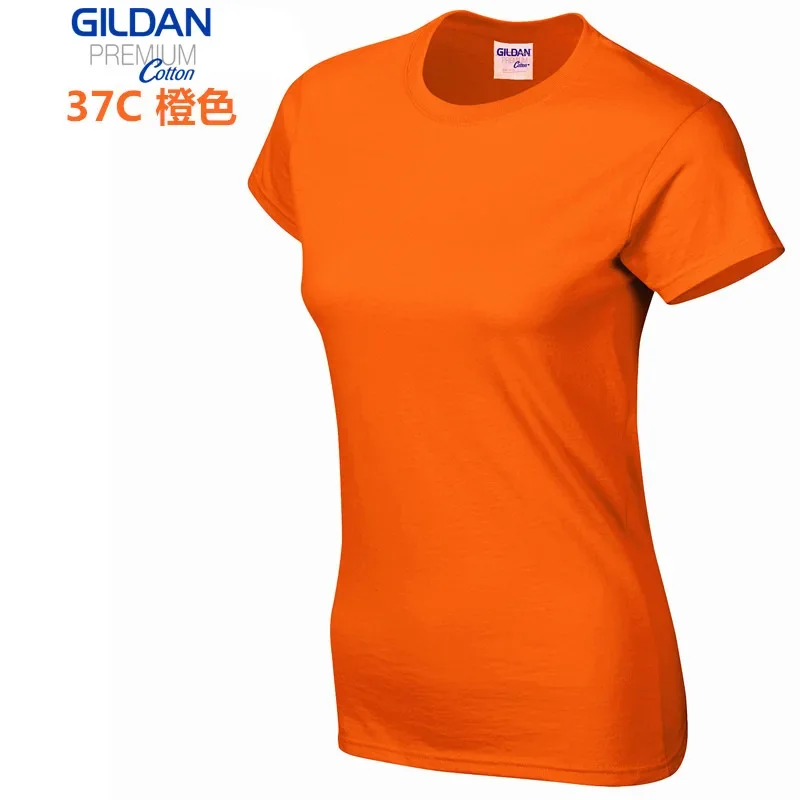 GILDAN 76000L 100% Cotton T-shirts for Women Solid Short Sleeve T Shirt Tops Tees Basic TShirts Customized Logo Photo Printing