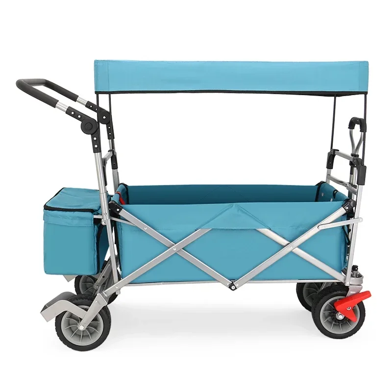 Lengthened Children's Folding Camping Trolley Outdoor Camping Picnic Trailer Amusement Park with Two Babies Portable Hand Buggy