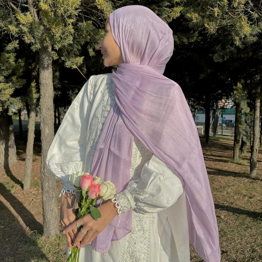 Hijab de Chiffon Premium Brilhante, Lenços Longos para Mulheres Malaianas, Xale de Chiffon Amassado, Lenço Islâmico Respirável