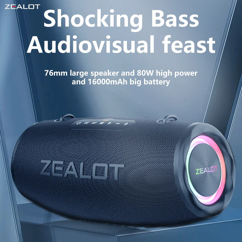 2024 New Style Zealot 80W Outdoor Portable Subwoofer Wireless Speaker, Hifi Sound quality,16000mAh Battery.