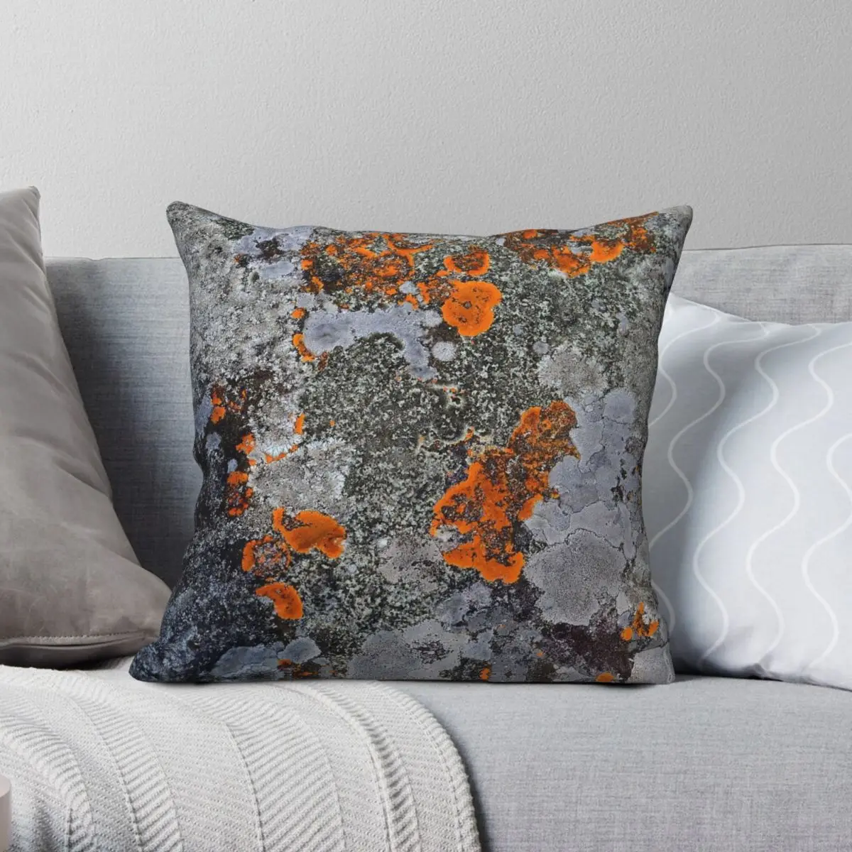 Orange And Grey Lichen Square Pillowcase Polyester Linen Velvet Printed Zip Decor Throw Pillow Case Car Cushion Cover 45x45