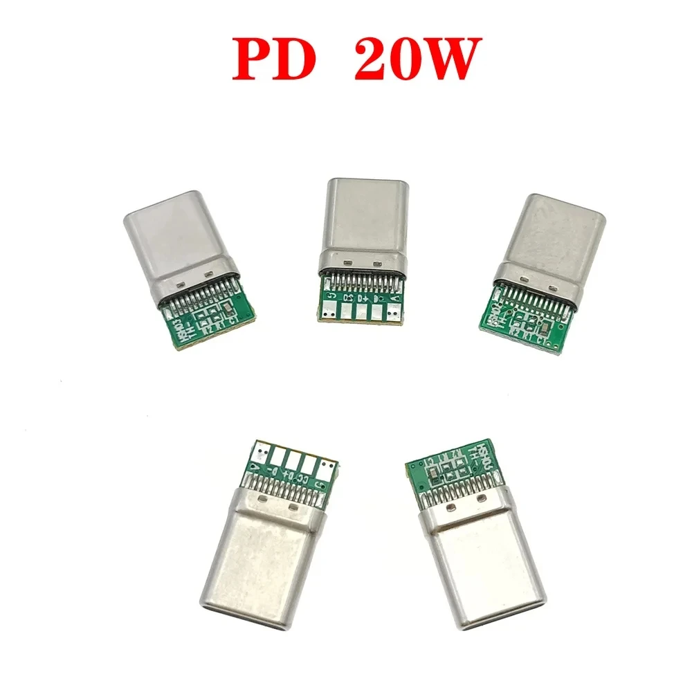 5 SZTUK USB 3.1 Type-C CTOCPD 20W złącze wtykowe 5-pinowy męski adapter gniazda do lutowania przewodów i kabli Wysokoprądowe wsparcie płytki PCB