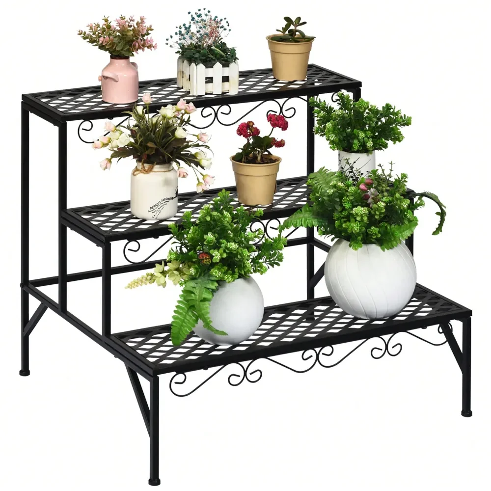 

3 Tiers Metal Plant Stand Ladder Flower Pot Rack Decorative Planter Holder