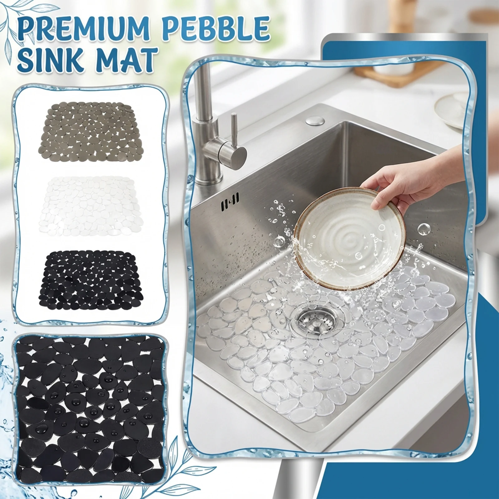 

Cuttable！ 15.8×12inch Heavy-duty Sink Mat, Kitchen Sink Liner, Odorless, Non- Dishwasher Protector, For Stainless Steel Sinks