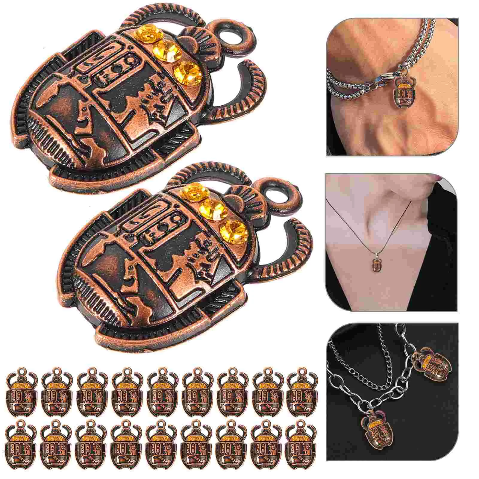 20 Pcs Egyptian Jewelry Keychain Beetle Pendant Scarab Rhinestone Bulk Charm Charms