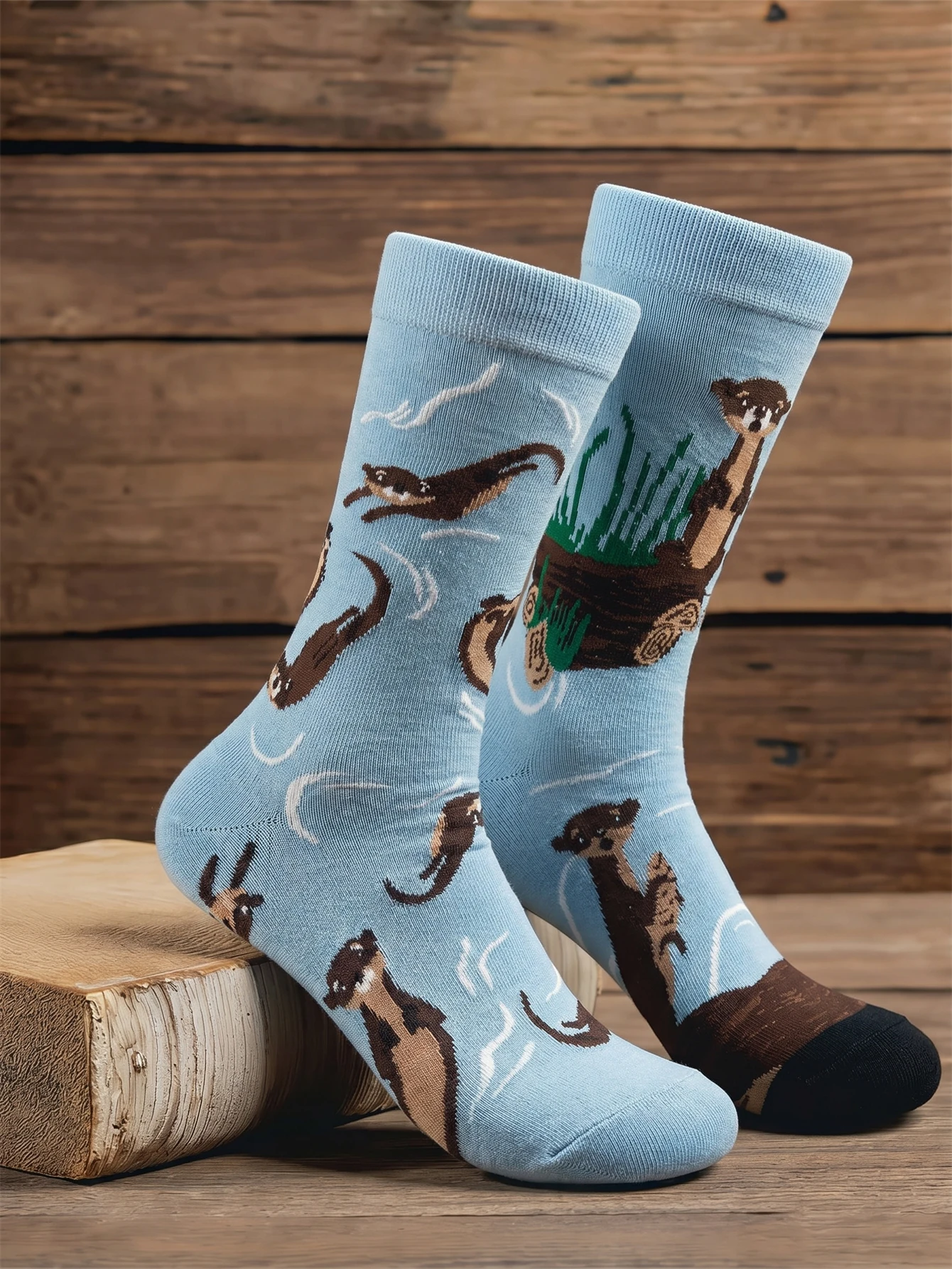 Unisex-Socken mit niedlichem Otter-Print, Baumwollsocken für Herren, lustiges Tiermuster, mittelhohe Socken, weiche, lässige Alltagssocken für Herren, Streetwear