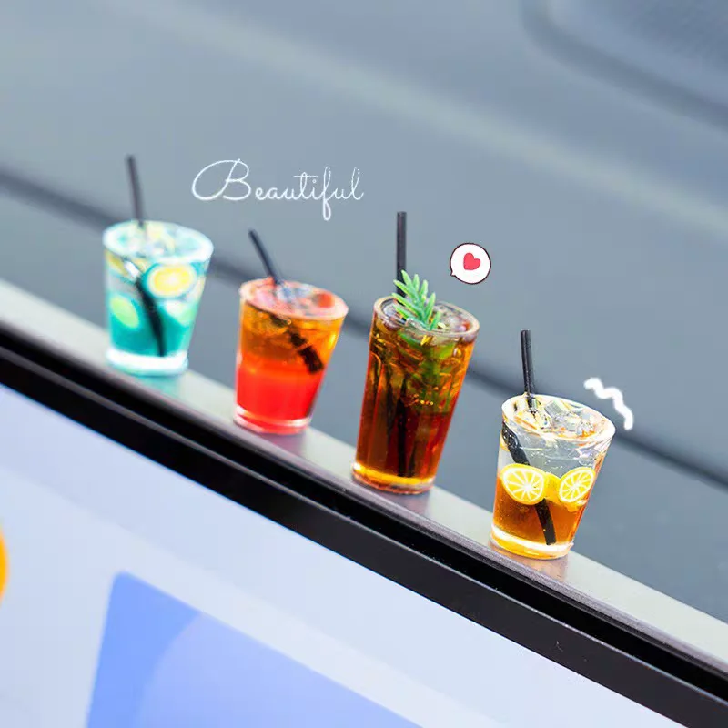 Mini taza de bebida divertida, adornos para coche, simulación bonita, bebida de té helado Americano, decoraciones para consola central de coche, regalos artesanales Diy