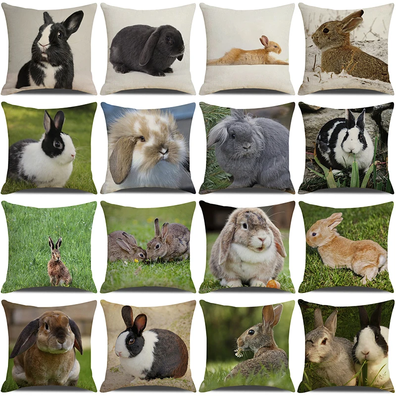 

Cute Hare Printed Cushion Cover 45x45cm Grassland Rabbits Bunny Animals Throw Pillow Case Home Decorative Pillows Cover for Sofa