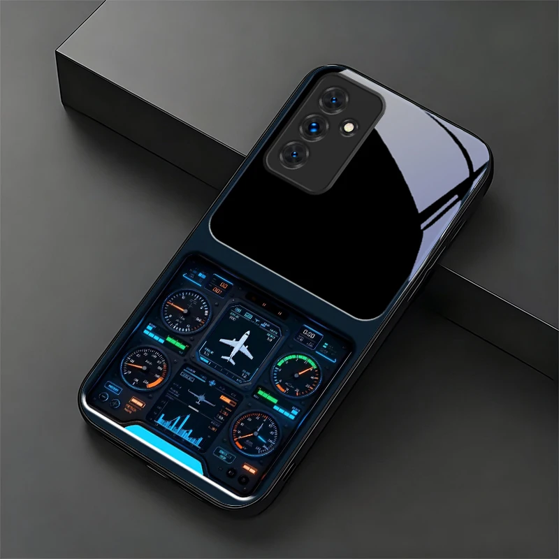 Flight instruments Black Phone Case For Samsung A32/A33/A34/A35/A36/A37/A51/52/52s/A53/A54/A55/A56/A57/A71/A72/A73 Glass Cover