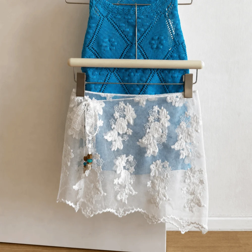 Trendy Jeans Decor Lace Fart Curtain Pretty Y2K Mini Skirt Slim Fit Versatile Apron Wrap Skirt Summer