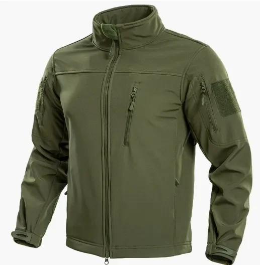 Men's Tactical Softshell Jacket Fleece Lined Water Resistant Windbreaker Military Full Zip Outdoor Coat for Hiking with Pockets