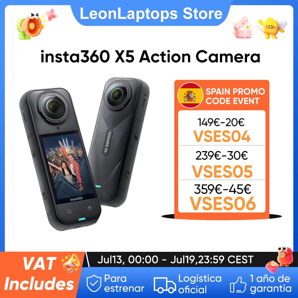 Cámara de acción insta360 X5 8K resistente al agua 49 pies 360 con sensores de 1/1,28 "48MP 8K 360 HDR Video 72MP 5nm… — oferta en AliExpress