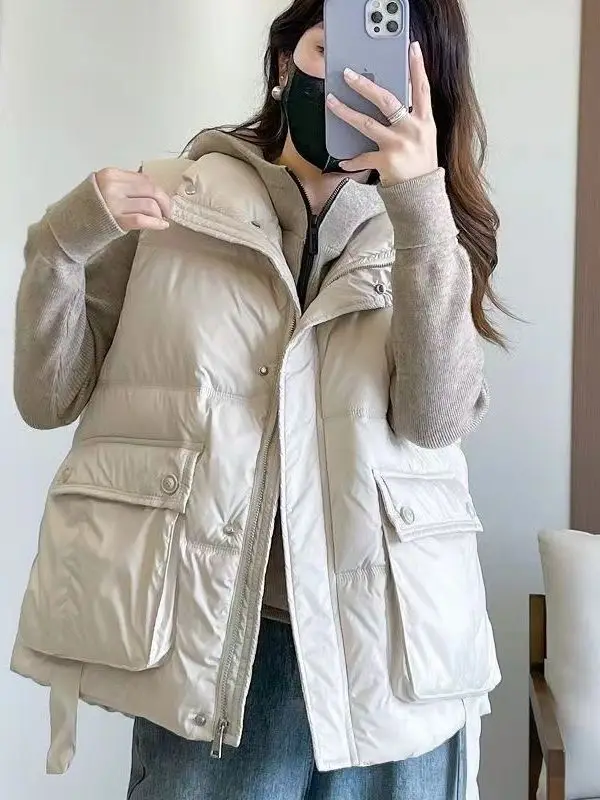 

Korean Sle Women's Thiened down Cotton Vest Autumn Winter New Outerwear Svel Jaet Strong Warmth Zipper Closure