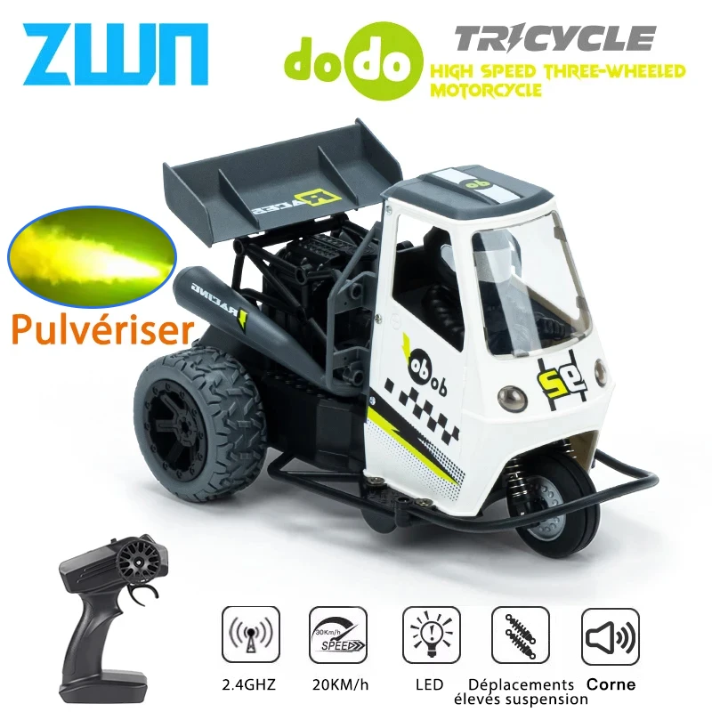 ZWN S810 voiture RC à trois roues avec lumières Spray 2.4G télécommande électrique haute vitesse émulation motos jouets pour enfants