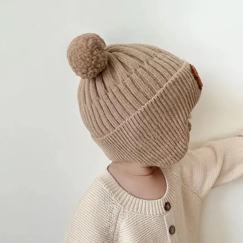 Solid Color Wool Knitted Bonnet Bebe Newborn Baby Hat Pompom Cute Winter Hat For Kids Boys Girls Children Warm Beanie Cap