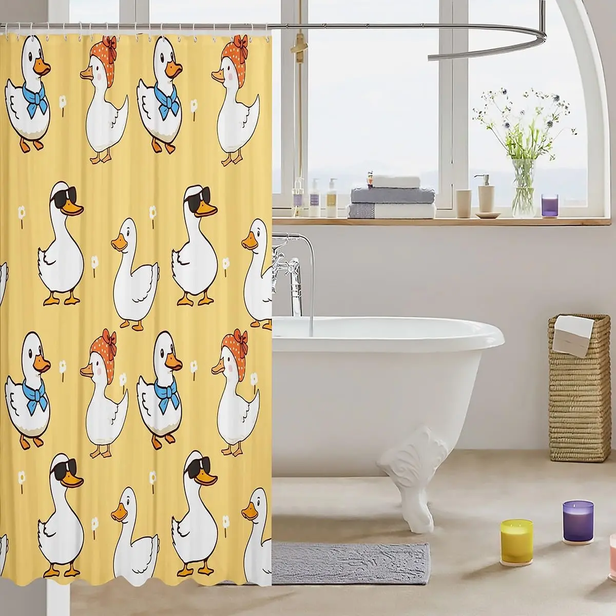 Cute Rubber Duck Shower Curtain Yellow Cartoon Duck Family Bathroom Shower Curtain Novelty Decor Waterproof Bathroom Accessories view 3