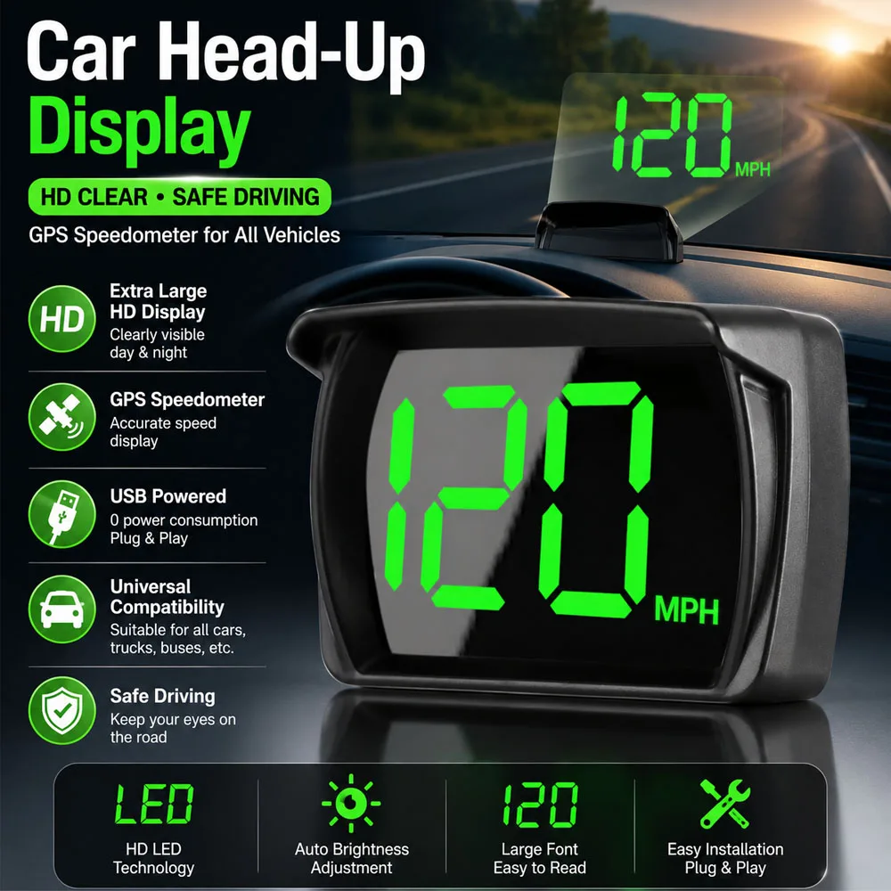 Universal Car HUD Head Up Display GPS Hud Digital Speedometer Big Font Speed Meter KMH For All Car Truck Plug & Play Auto Part