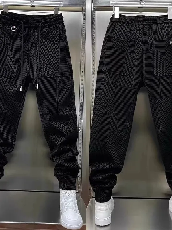 

Мужские летние брюки больших размеров, свободного кроя, повседневные, модные, универсальные, приталенные, трендовые, с манжетами.