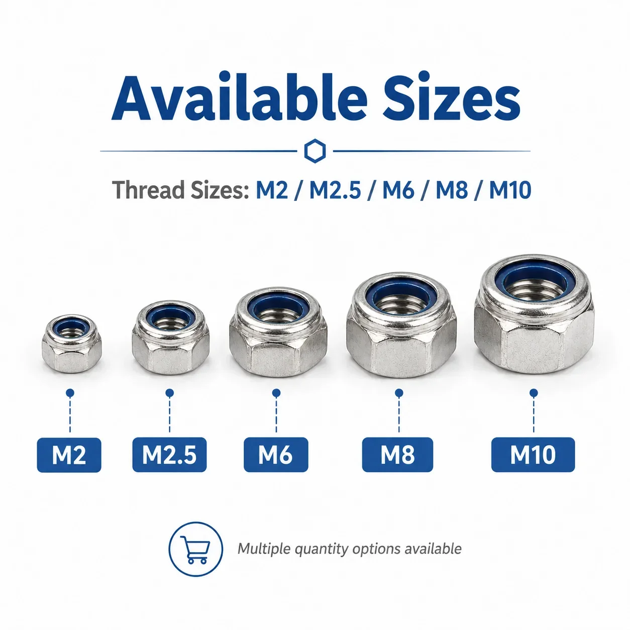 50-200Pcs Galvanized Steel Hex Nylon Lock Nuts M2-M10, Self-Locking Nyloc Insert Nuts Anti-Vibration Fasteners Assortment Set