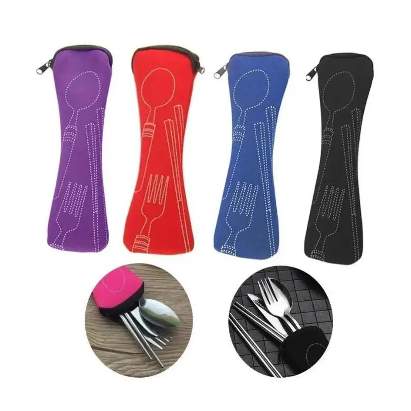 7/3 Pcs Stainless Steel Outdoor Camping Tableware Set Of Pieces Western Food Steak Knife Fork Spoon Creative Cloth Bag Portable